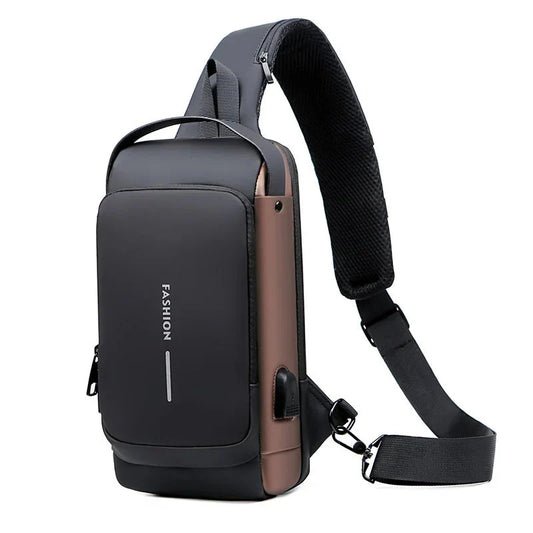 Waterproof Men Crossbody Bag Anti-theft Travel Bag Male USB Charging Chest Bag Pack